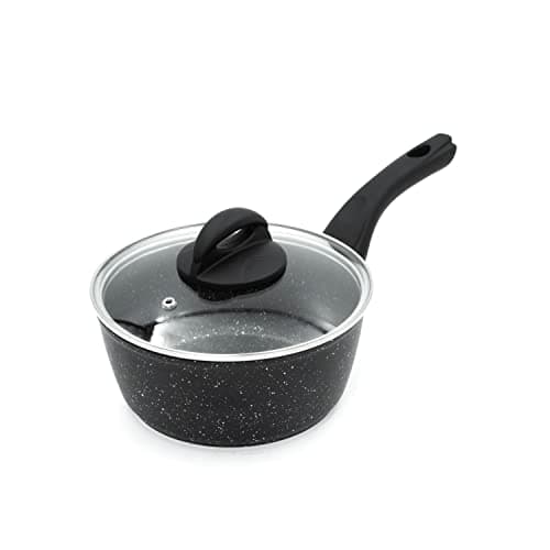 Image of Blackmoor 65740 Classic 18cm Saucepan with Tempered Glass Lid/Non-Stick Coating/Cool Touch Handle/Suitable for Induction, Gas & Electric Hobs/Black Colour