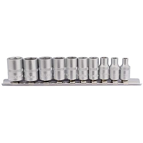 Image of Draper 16398 1/4-Inch Square Drive Metric Sockets on Metal Rail, 10 Piece