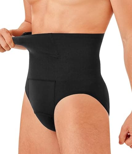 Image of Nebility Men Tummy Control Shorts High Waist Shapewear Body Shaper Slimming Compression Shorts Boxer Briefs (Black,M)