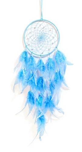 Image of Blue Dream Catcher 16cm Handmade Dreamcatcher with Feathers – Boho Wall Hanging Ornament for Bedroom, Living Room & Window Decoration – Dream Catcher for Girls, Home Decor Gift