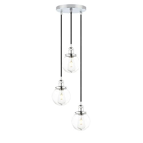 Image of Phansthy Industrial Pendant 3 Lights Chandelier Flush Mount Light with Globe Glass Shade, E27 Hallway Light Ceiling Hanging Lamps for Living Room, Kitchen Modern Triple Pendant Lights (Chromed)