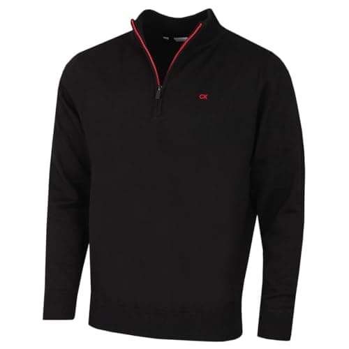 Image of Calvin Klein Mens Campus 1/2 Zip Sweater - Black/Red - L