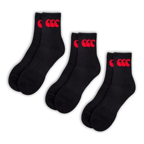 Image of Canterbury Adult Unisex Crew 3 Pack Socks | Cotton Rich | CCC Logo Socks, Black/Red, M