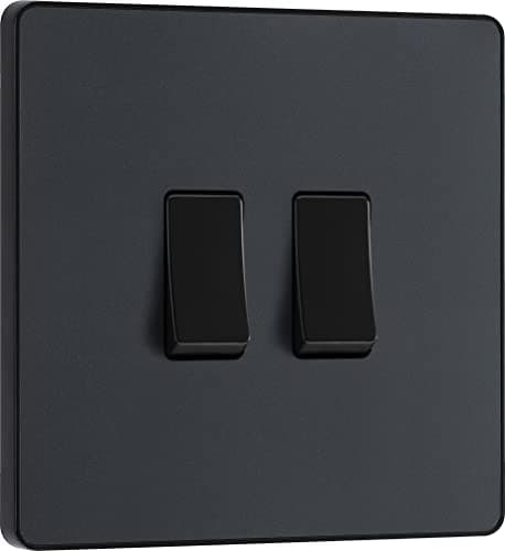 Image of BG Electrical Double Wall Light Switch, 2 Way, Screwless Front Plate, Round Edges, Evolve, Matt Grey, 20A, 16AX, PCDMG42B