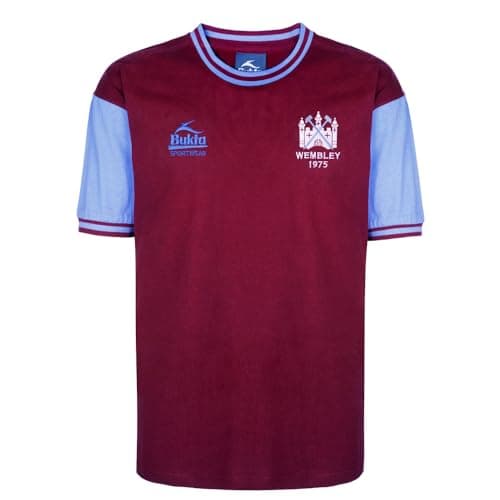 Image of Score Draw West Ham United 1975 FA Cup Final Retro Shirt Claret/Sky Medium Cotton