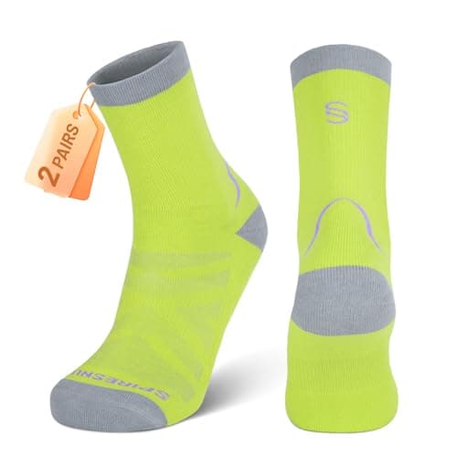 Image of SPIRESNUG 2-Pack Coolmax Hiking Socks for Men & Women - Moisture-Wicking, Anti-Blister & Odor Control for Running, Trekking, Neon Yellow, Medium