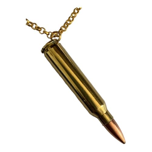 Image of GREENZONE Custom-made Bullet Pendant on Gold Chain - Novelty Gold Fashion Accessory for Fancy Dress Costume Rock & Roll Gothic Army Steam Punk Black Metal Goth Punk Emo (5.56)