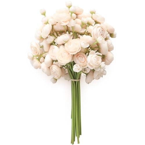 Image of Floroom Ranunculus Artificial Flowers 18 Pcs Champagne Faux Silk Mini Ranunculus Bulk Fake Wedding Filler Flowers for DIY Cream Bouquets, Centerpieces, Bridal Shower Decorations & Arrangements