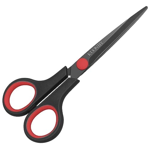 Image of KUONIIY Scissors Ultra Sharp Titanium Coating Blades Soft Comfort-Grip Handles Multi-Purpose Scissors, BlackRed, 6 Inch