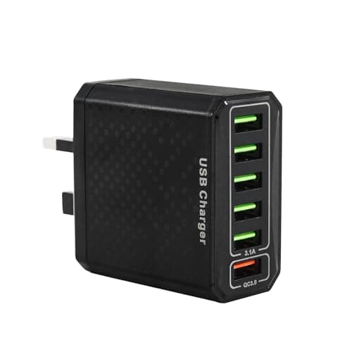 Image of USB Plug Fast Charge, 6-Port Fast Multi Charger Plug UK Charging Power Adapter Multiple Quick Charge Wall Plug for iPhone 16/15/15 Pro/15 Pro Max, Samsung S21 S20 S10 S9