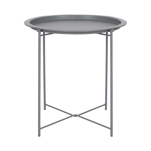 Image of Harbour Housewares Round Tray Table with Removable Tray - Pack of 1 - Matte Grey Steel Bed Side Table Raised Lip Serving Dish Compact Collapsible Folding Stand for Bedroom, Home and Office