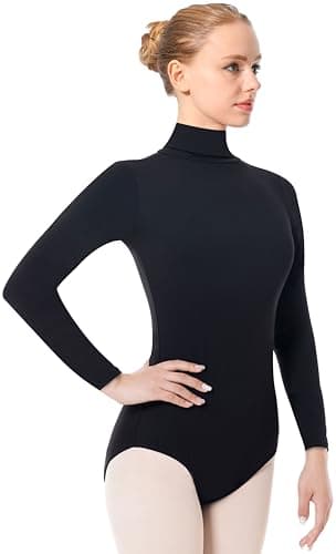 Image of Mulnall Women Basic Turtleneck Long Sleeve Dance Leotard,Bodysuit Front Lining,Back Zipper(23835-06-S)