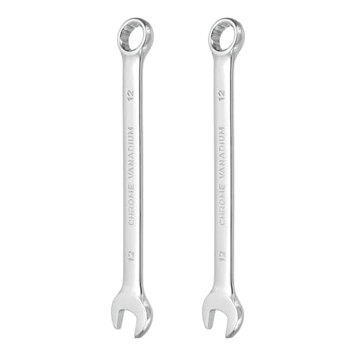 Image of sourcing map 2Pcs Combination Wrench 12mm Metric 12-Point Box and Open End CR-V Steel Double Ended Spanner Tool for Automotive Pipe Furniture Machinery DIY Repair, Silver White