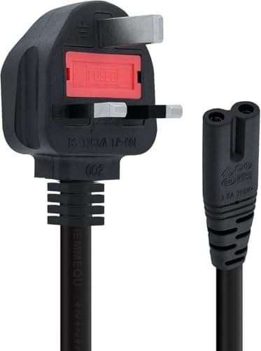 Image of New Power Cable 3M TV Power Cable Certified 2 Pin IEC C7 UK Plug 0.75mm² Compatible with PS4, Xbox One S/X, LED LCD Smart TV Monitor, Pixma, Printer, Surface Laptop Charger (2 METER CABLE)