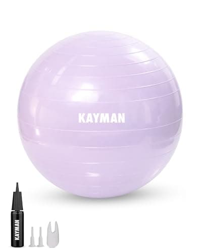 Image of KAYMAN 55cm Exercise Ball Purple - Anti-Burst System, Non-Slip Rings, Durable Material, Easy to Inflate, Perfect for Yoga, Pilates, Fitness, Balance Training, Gym, and Home Workouts.
