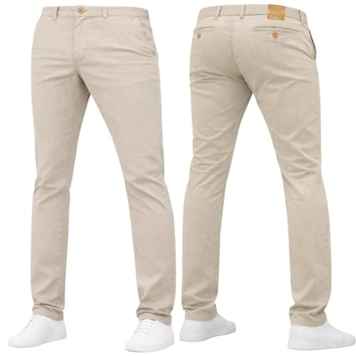 Image of Crosshatch Mens 'Brooks' Stretch Chino Slim Fit Leg Trousers Jeans by JeanBase Beige 34W X 32L