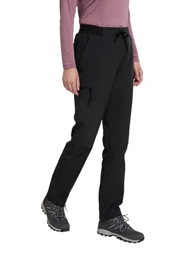 Image of Mountain Warehouse Adventure Water Resistant Womens Trousers - Windproof & Fleece Lined with Elastic Waistband & Lots of Pockets - Best for Spring Summer & Outdoors Black Women's Size 14