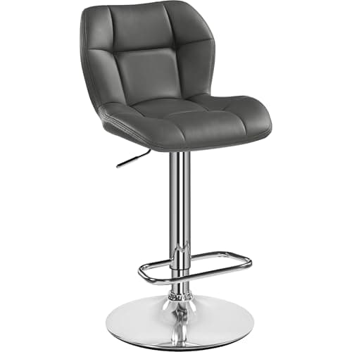 Image of Yaheetech Bar Stool, PU Leather Breakfast Bar Chair, Swivel Height Adjustable Barstools, Counter Stools with Backrest for Home Kitchen, Restaurant, Grey