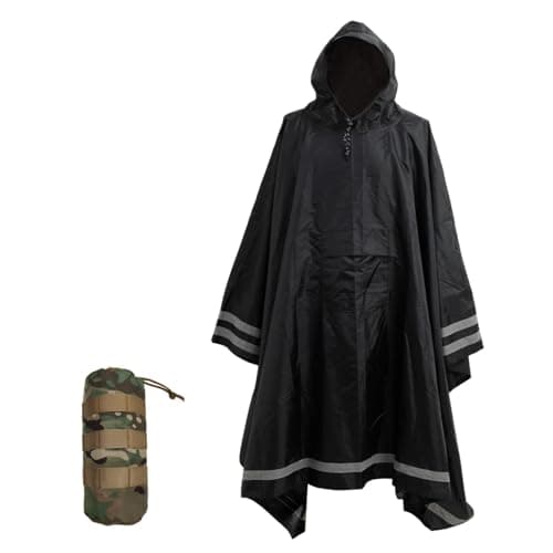 Image of Nomadnia Plus Size Rain Poncho with Hood and Reflective Stripes, Plus Size Poncho, Big and Tall Rain Poncho, Ideal as Rain Ponchos for Adults Plus Size.Black