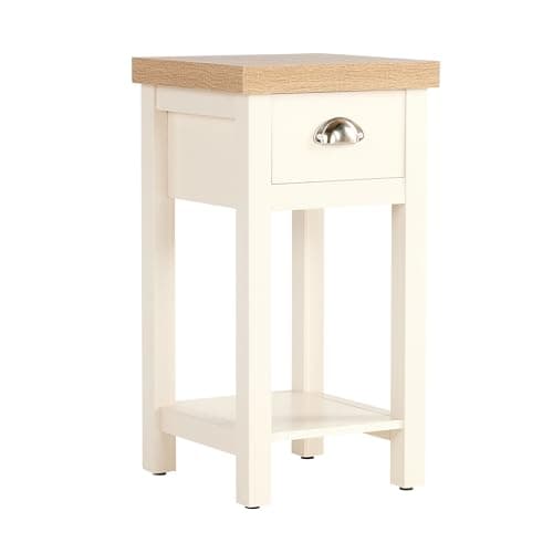 Image of Home Source Bedside Table Nightstand, 1 Drawer, Oak Effect Cream Lamp Side Table