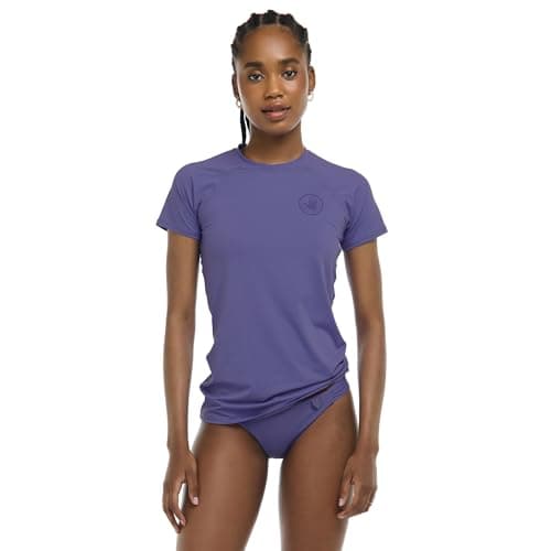 Image of Body Glove Women's Smoothies in-Motion Solid Short Sleeve Rashguard with UPF 50+ Rash Guard Shirt, Iris Blue, Medium
