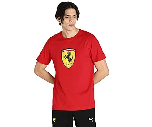 Image of PUMA Men's Ferrari Race Colored Big Shield Tee T-Shirt, Rosso Corsa, Small