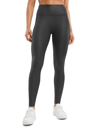 Image of CRZ YOGA Women's Butterluxe 28'' Matte Faux Leather Leggings - No Front Seam High Waist Stretch Gym Leggings Pleather Pants Black Foil Pattern 10