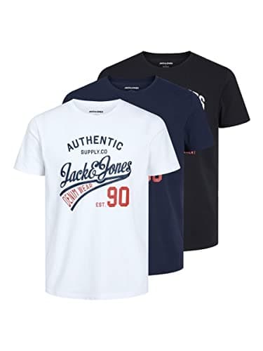 Image of JACK & JONES Mens Ethan 3 Pack T-Shirt Black/White/Navy XL