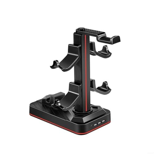 Image of EffiFish for PS5 Controller Charging Dock with LED Light, Dual Slot Stand for PlayStation 5 Gamepads, ABS Console Organizer with Headphone Storage
