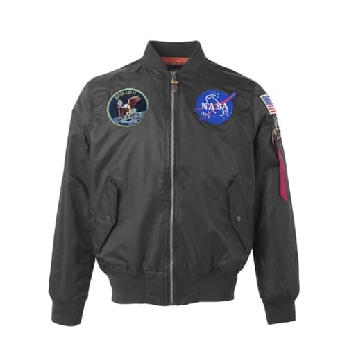 Image of CORIRESHA Mens Apollo NASA Patches Slim Fit Bomber Jackets Windbreaker, Black, M