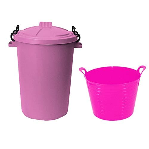 Image of (Set of 2) - 42 Litre Large Flexi Tub Flexible Plastic Storage Bucket Flex Tub With 50 Litre Heavy Duty Plastic Clip Lock Lid Storage Bin, Trash Can, Rubbish, Waste or Storage of Animal Feed (Pink)