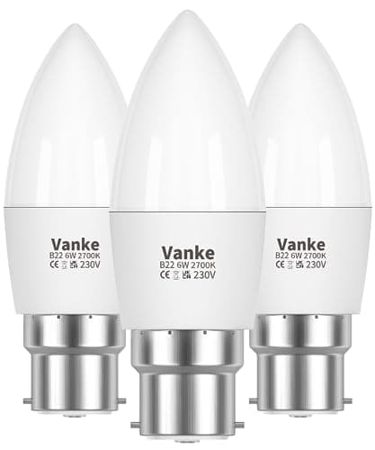 Image of Vanke Bayonet Candle Light Bulb 40w Equivalent, B22 LED Bulbs Warm White 2700K, 6w Energy Saver Bulb, 470 Lumen, Non-Dimmable, 3-Pack