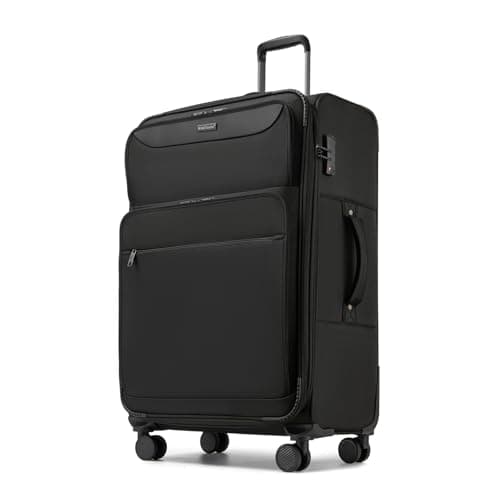 Image of British Traveller Expandable Large Suitcase with 4 Wheels, 28" Lightweight Check in Hold Luggage, Black
