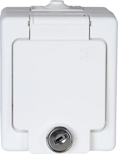 Image of Kopp 105602008 surface-mounted plug-in socket for damp rooms with protective contact, with hinged lid and security lock, IP 44, standard