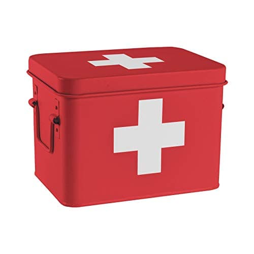 Image of Harbour Housewares Vintage Metal First Aid Box - 23cm - Red - Compact Medical Storage Tin with Removable Tray & Handles - Steel Emergency Medicine Storage Plasters, Pills & Essentials