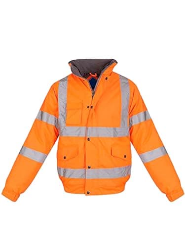 Image of shelikes Hi Vis Viz Visibility Bomber Workwear Security Safety Fluorescent Hooded Padded Waterproof Work Wear Jacket Coat [Orange L]