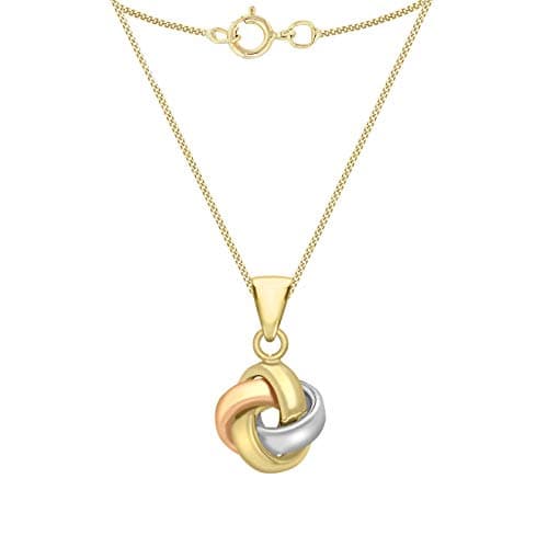 Image of CARISSIMA Women's 9 ct 3 Colour Gold Polished 4 Way Knot Pendant on Curb Chain of Length 46 cm/18 inch