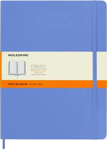 Image of Moleskine Classic Notebook, Notebook With Ruled Pages, Soft Cover and Elastic Closure, Hydrangea Blue, XL, 19 x 25 cm, 192 Pages