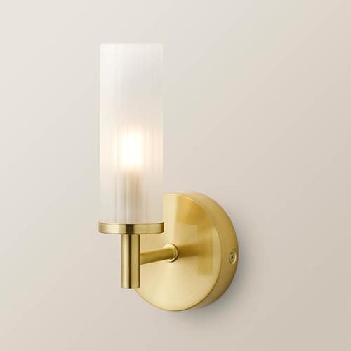 Image of ValueLights | Gold Wall Light Fitting with Reeded Glass Shade | Bath Wall Lights, Home Décor & Improvement Essential | IP44 Bathroom | Mains Wired