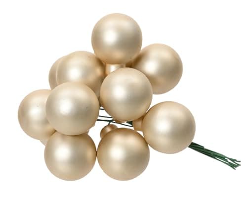 Image of Kaemingk Christmas Baubles on Wire Glass 2.5 cm x 12 Pieces Mirror Berries Matt - Small Decorative Baubles - Christmas Tree Decorations & Christmas Decoration - Pearl