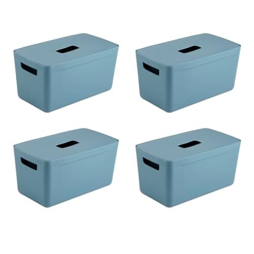 Image of INABOX Storage Box Bonus Pack 4 X 8L Cactus Blue With Lid, Storage boxes with lids, Plastic storage box with lid, BPA free, Bedroom, Laundry, Home & Office, W 18.5 x H 16.5 x L 32.3 cm