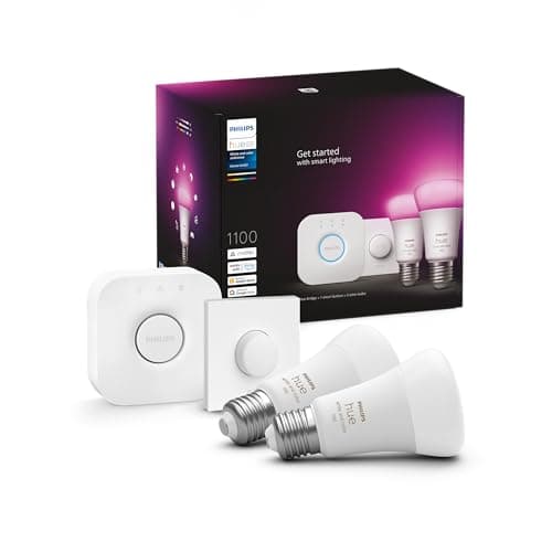 Image of Philips Hue NEW White and Colour Ambiance Smart Light Bulb Starter Kit, 75W - 1100 Lumen [E27 Edison Screw] 2 Bulbs + Smart Button. With Bluetooth. Works with Alexa, Google Assistant and Apple Homekit