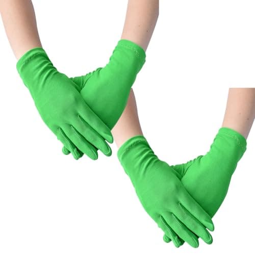 Image of FSSTUD 2 Pairs Green Solid Stretchy Satin Gloves - Simple Style, Slim Hands, Wedding, Party, Opera - Polyester, One Size Fits Most