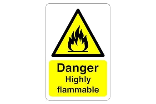 Image of Safety First Display LTD Danger Highly flammable sign - High tack self-adhesive sticker (200mm x 150mm) Viewing Distance within 5m.