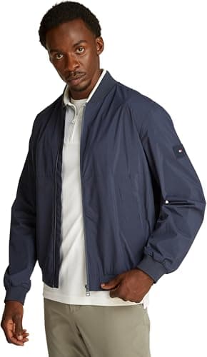Image of Tommy Hilfiger Men’s Branded Bomber Jacket with Baseball Collar, Blue (Desert Sky), L