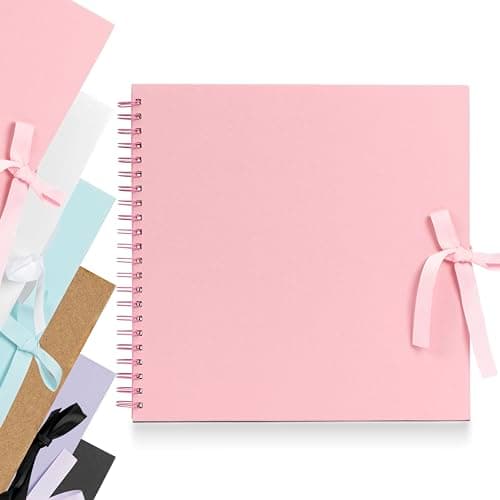 Image of Scrapbook Photo Album Spiral Bound for Wedding Couple Travel Memory Book with 40 Pages - Large, 12 x 12" (Pink)