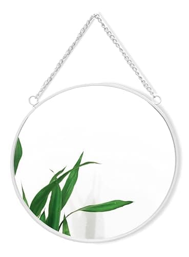 Image of GreyZouq White Round Mirror 25 cm, Round Vintage Circle Metal Framed Wall Mirror with Hanging Chain,for Bathroom, Bedroom, Hallway and Living Room (White)