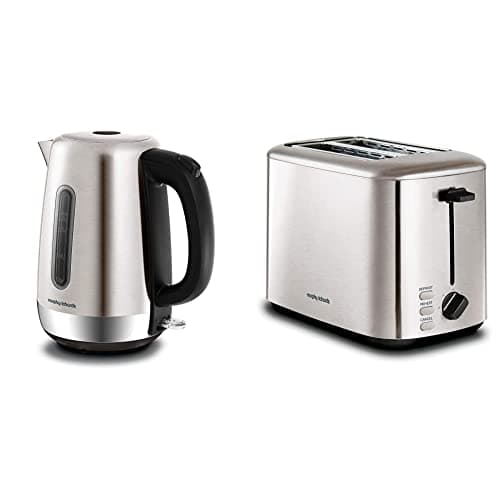Image of Morphy Richards Equip Kettle and Toaster Set, 1.7L Fast Boil Equip Jug Kettle, 2 Slice Variable Browning Equip Toaster, Matching Set, 3KW/800W, Stainless Steel, 102786|222067