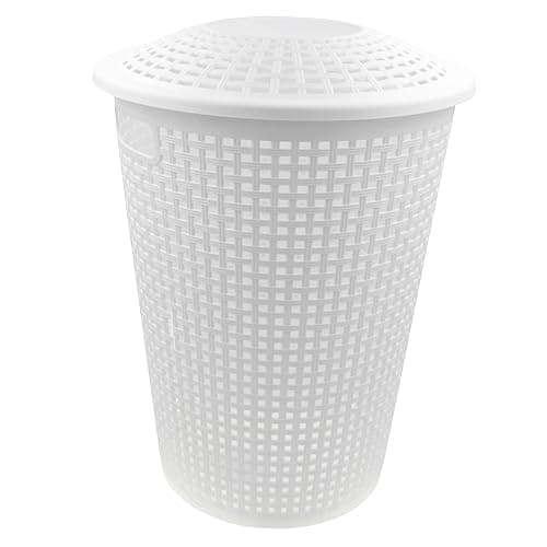 Image of HRB Laundry Basket with Lid Rattan Laundry Storage Plastic Laundry Sorter (55 L - Round, White)