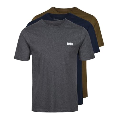 Image of DKNY Mens 3 Pack Giants T-Shirt Regular Fit Short Sleeve Olive/Charcoal/Navy L